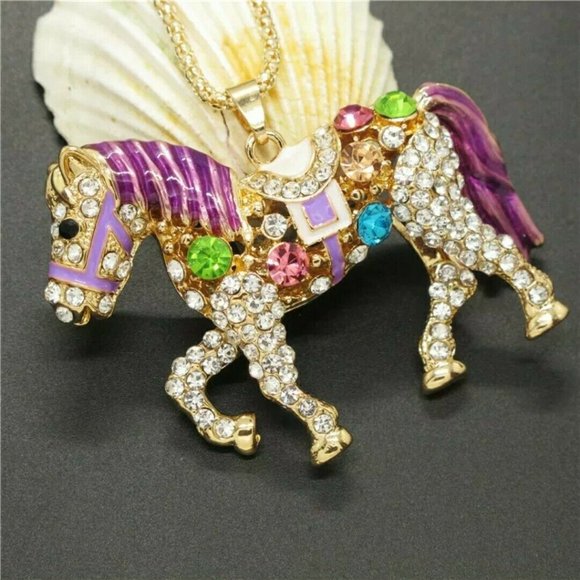 Betsey Johnson Purple Crystal Horse Necklace - Picture 4 of 4
